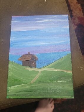 Seaside Cottage Landscape Wall Art - Green & Blue E and T Paintings